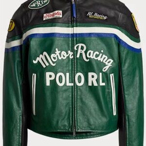 Polo by Ralph Lauren Leather Green Racing Café Racer Jacket Medium